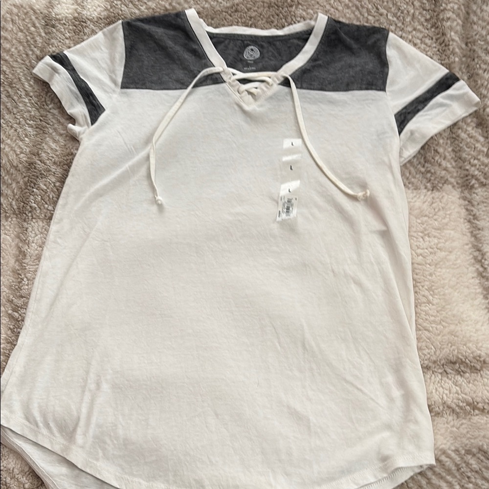 White and Gray Lace-Up T-Shirt
